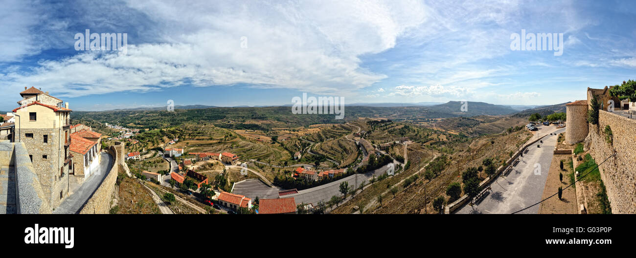 Morella in Spain. Landscape with town and mountains Stock Photo Alamy