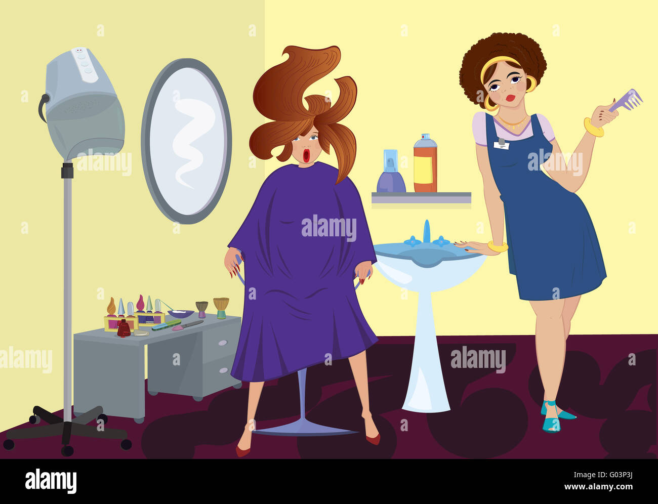 Beauty Salon Professional And A Client Near Stand Up Blow Dryer Stock Photo Alamy