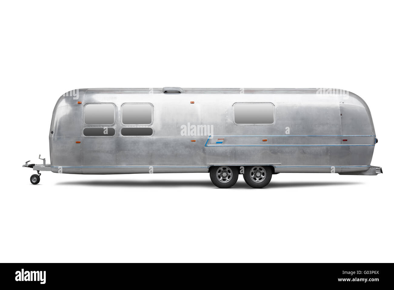 Air stream silver travel trailer isolated on white with clipping path Stock Photo