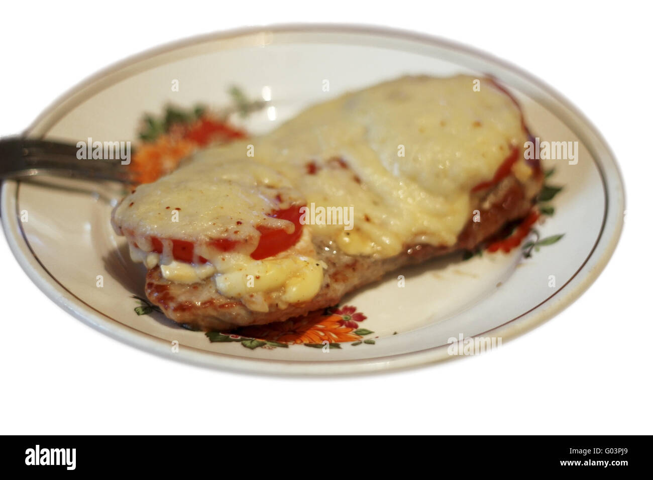 Fried meat a la french under cheese Stock Photo