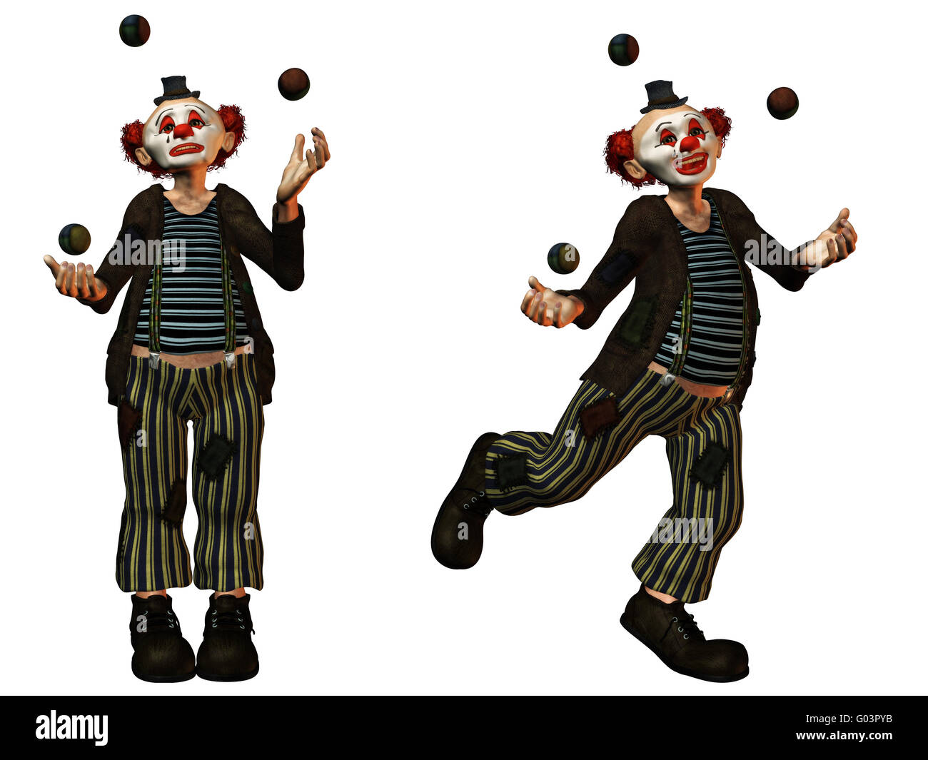 A funny clown in the show with balls Stock Photo