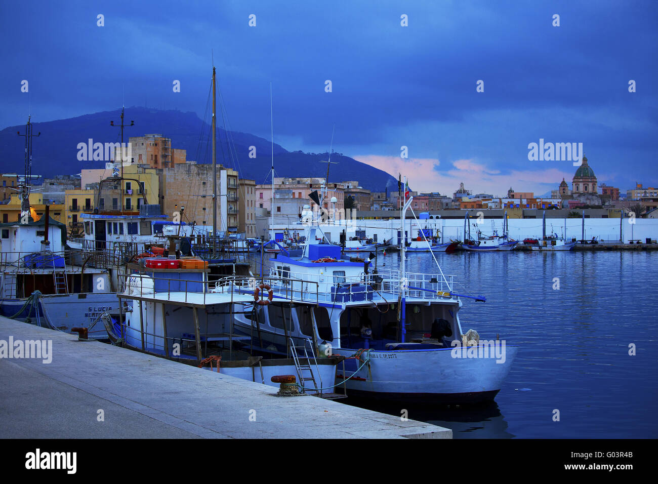 fishing port and old town of Trapani, Sicily Stock Photo