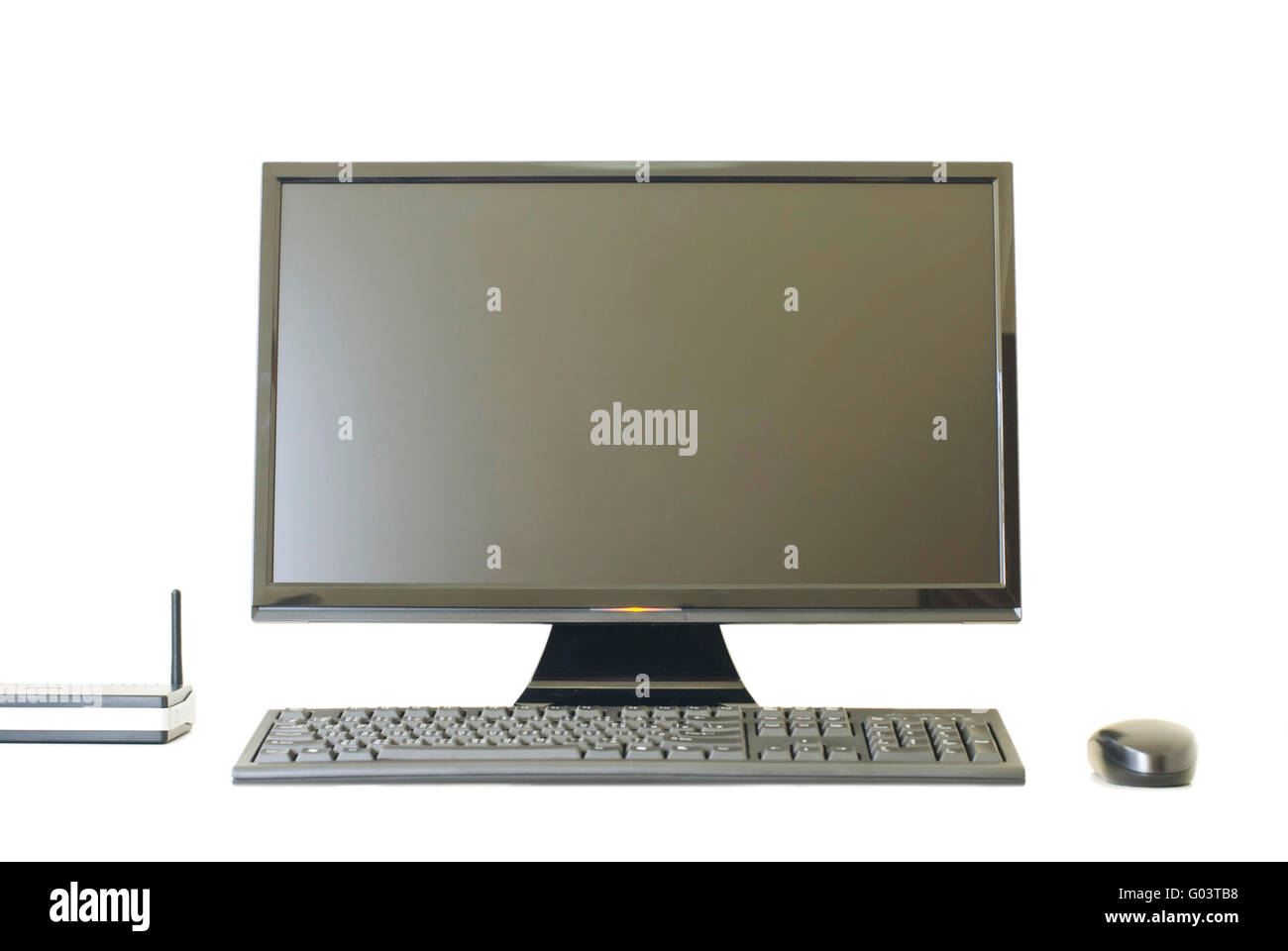 Isolated Monitor keyboard, wireless station and mouse Stock Photo Alamy