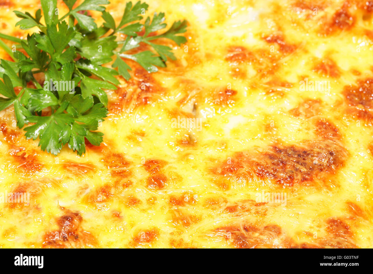 Grilled cheese topping with parsley tasty background Stock Photo Alamy