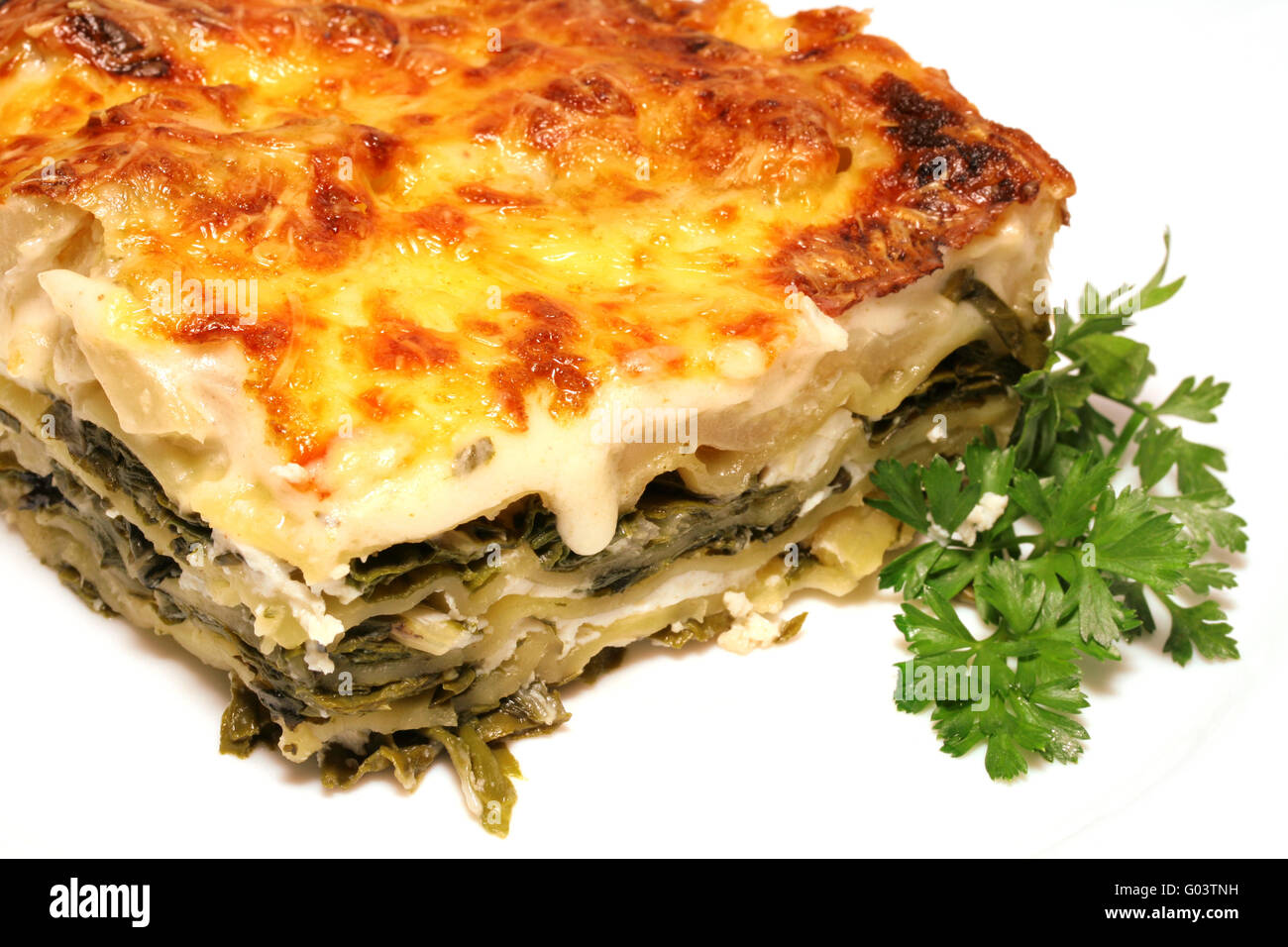 Vegetarian lasagna with ricotta cheese and spinach filling Stock Photo