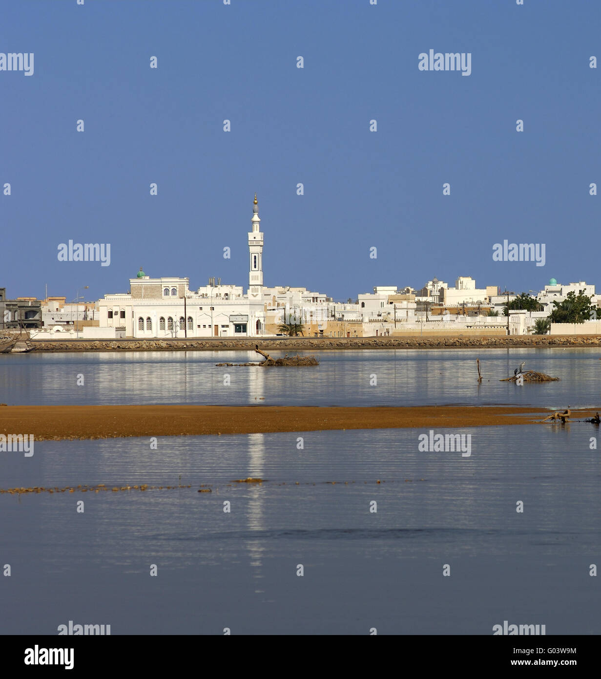at the blue lagoon of the harbour town Sur, Oman Stock Photo
