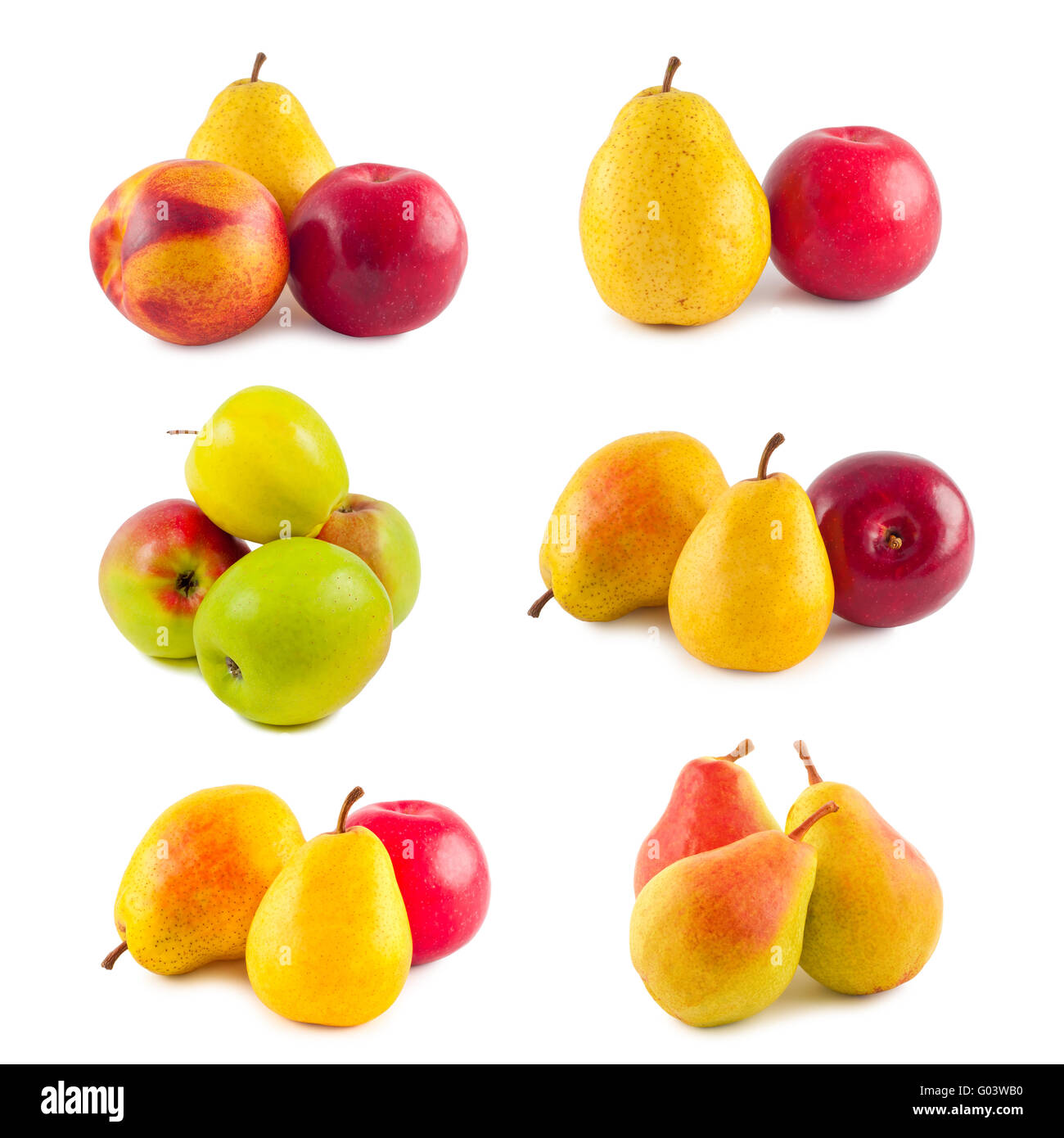 Set fruit apples and pears on white background. Stock Photo