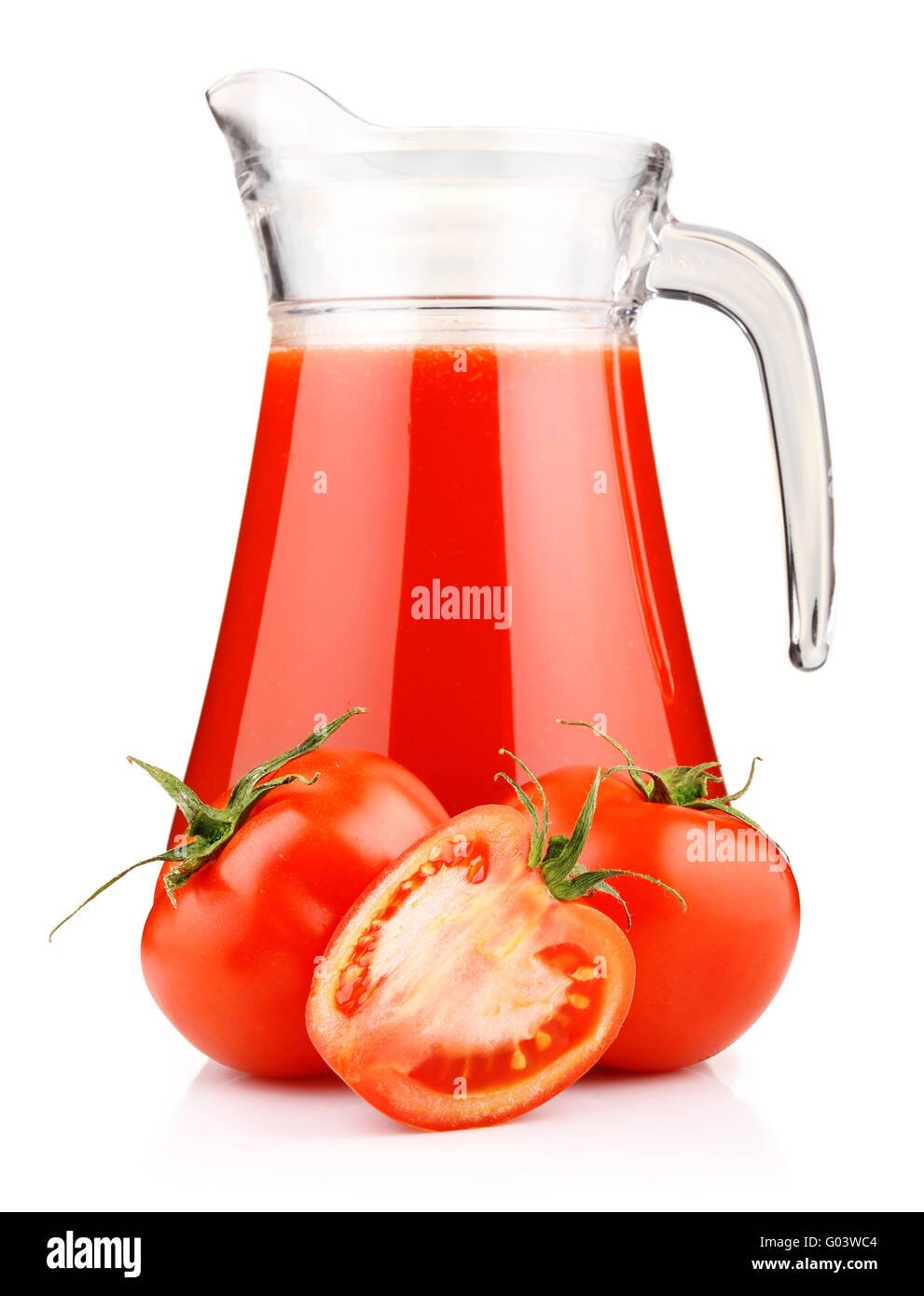 Red Juice In Glass Pitcher Jug Isolated On White Stock Photo