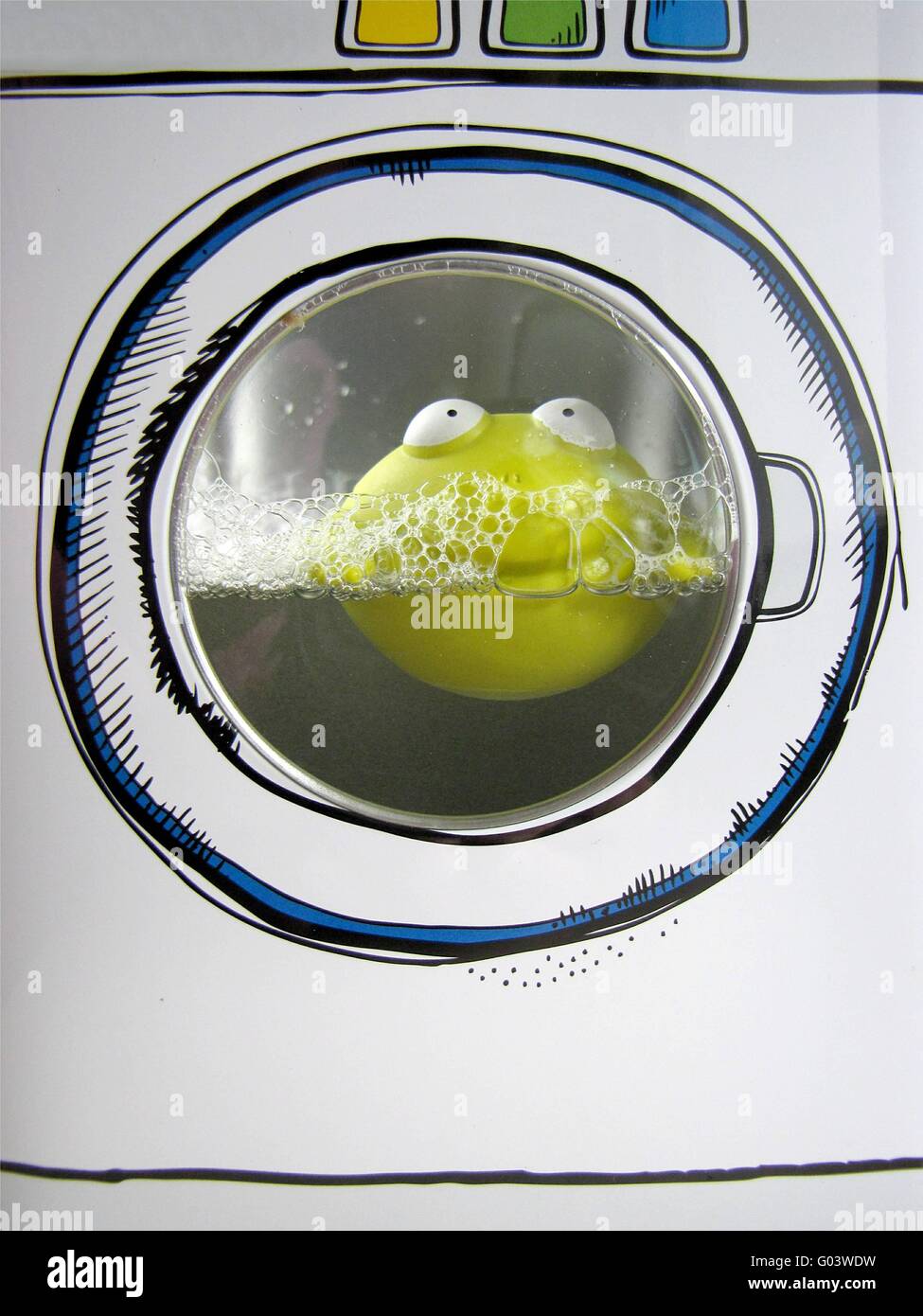 Washing machine with frog Stock Photo