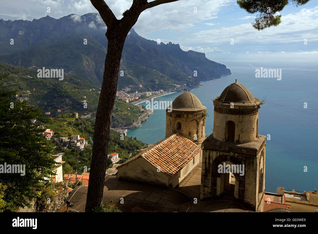 Look from the Villa Rufolo on the Amalfiküste Stock Photo