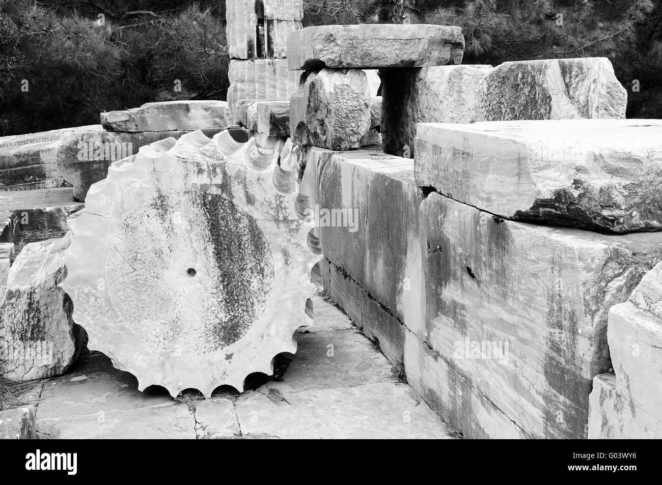 Remains of the ancient world in black and white Stock Photo