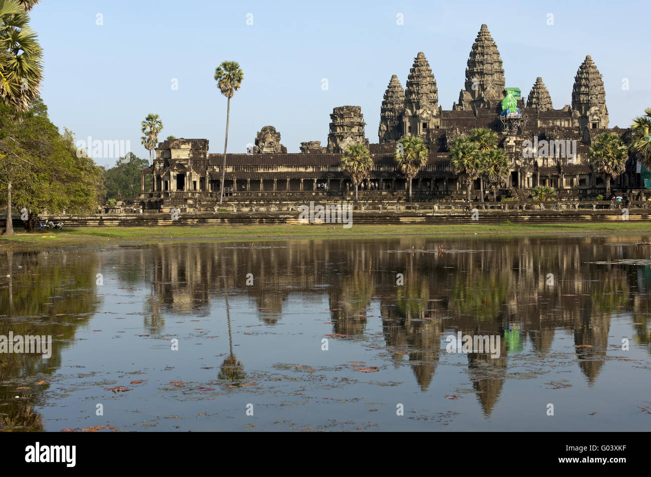 Angkor Wat temple mirroring in the reflection pool Stock Photo