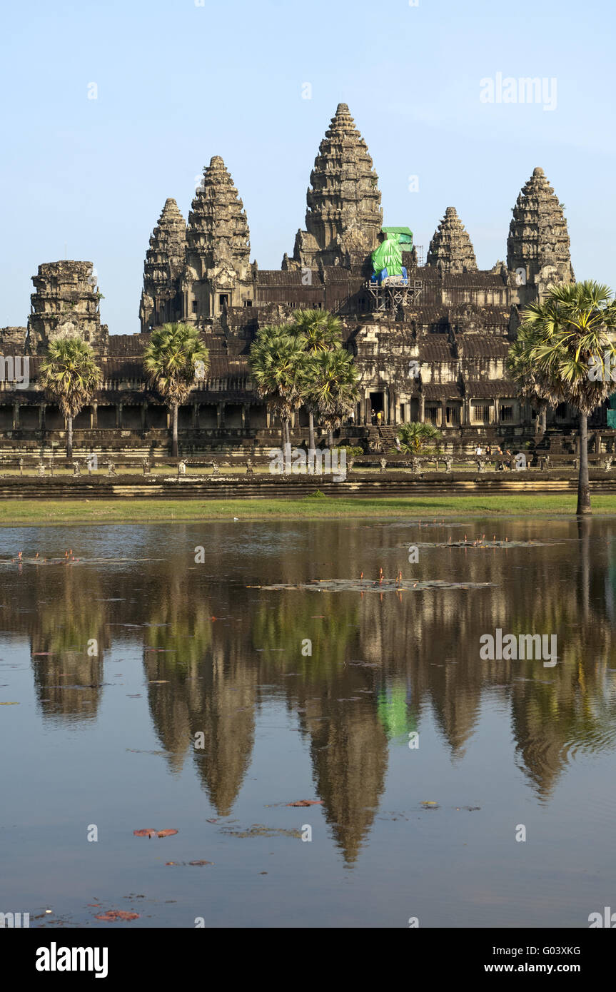 Angkor Wat temple mirroring in the reflection pool Stock Photo