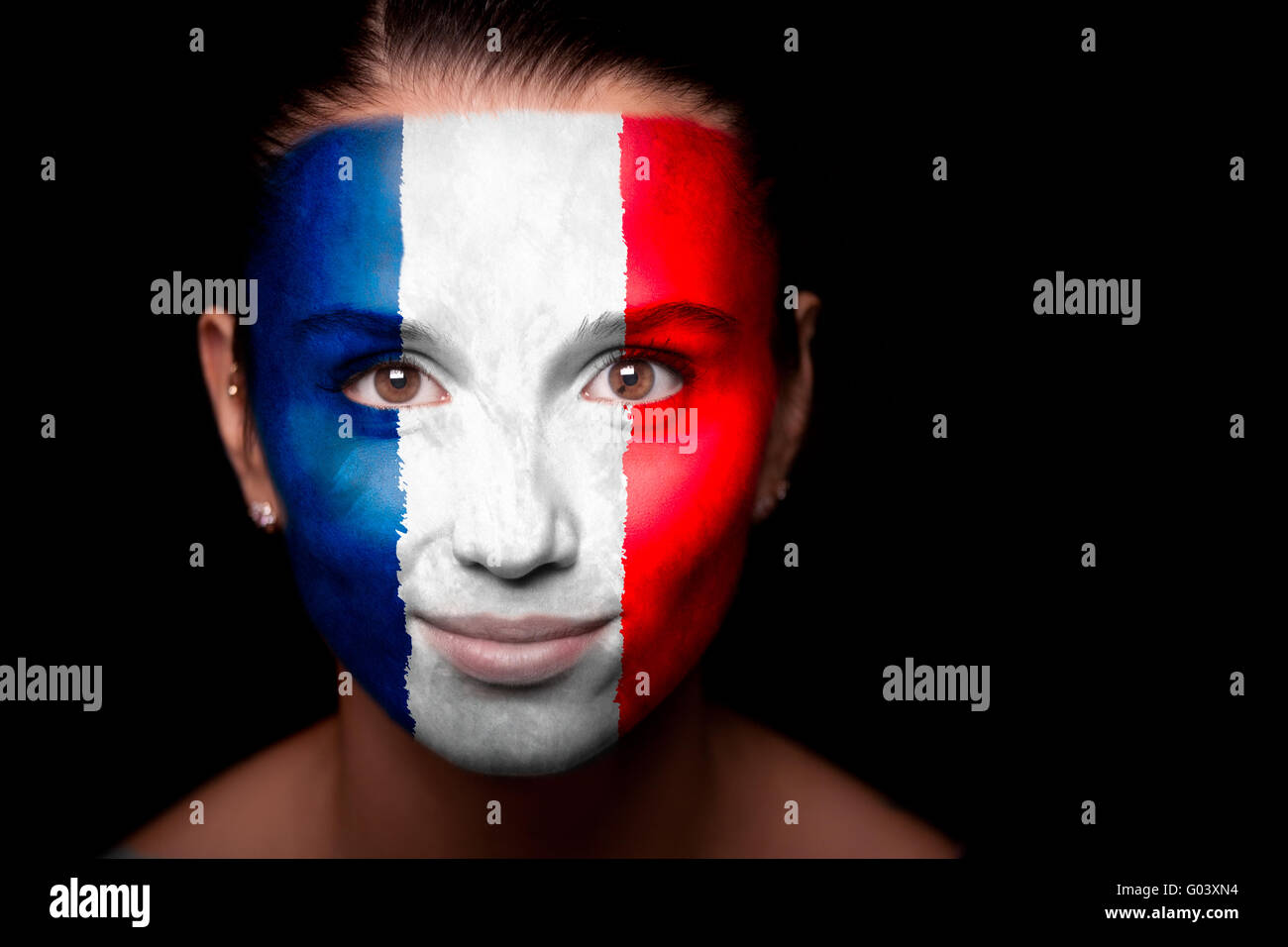 Portrait of a woman with the flag of the France Stock Photo