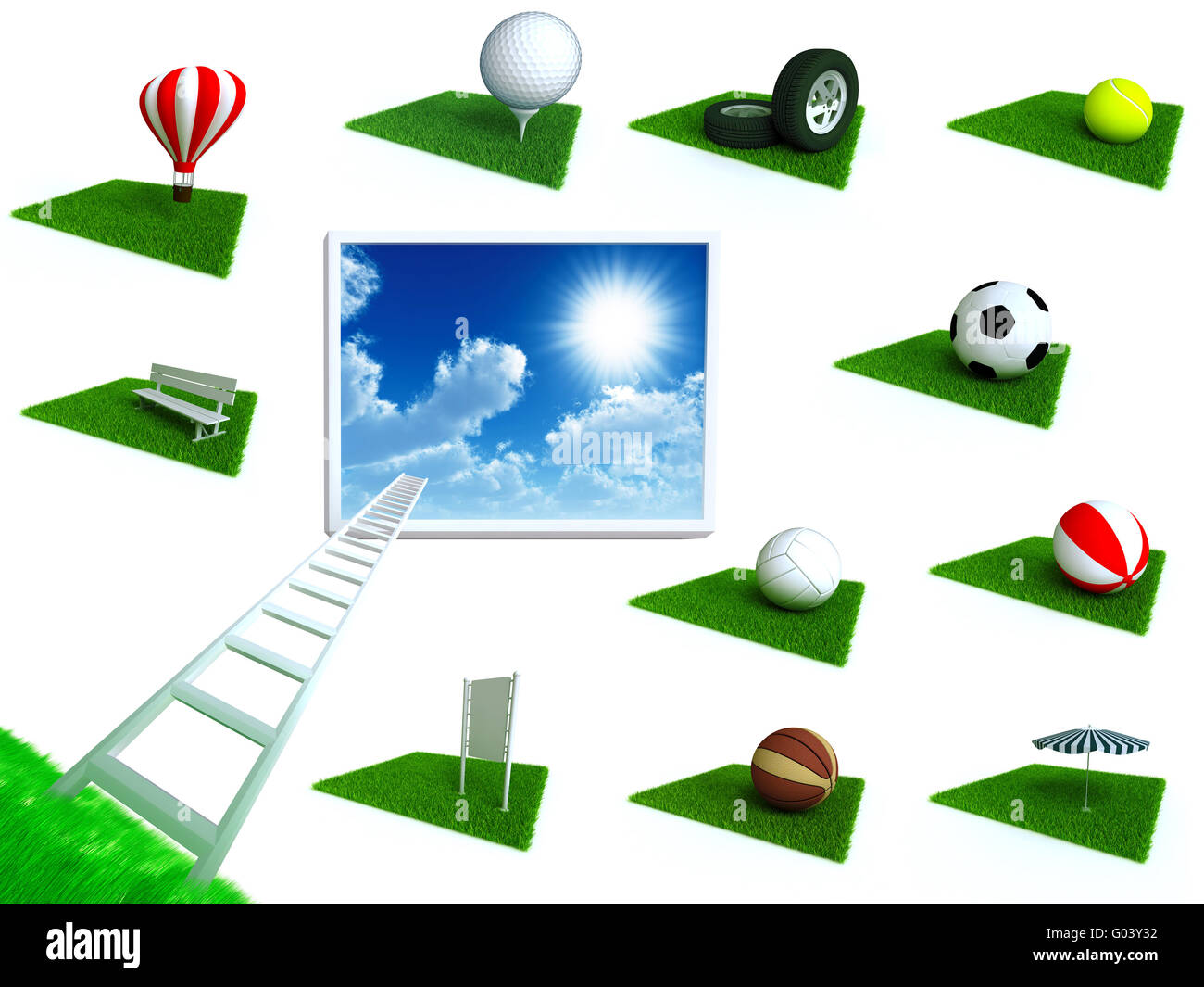 set of bright icons on holiday and leisure theme Stock Photo