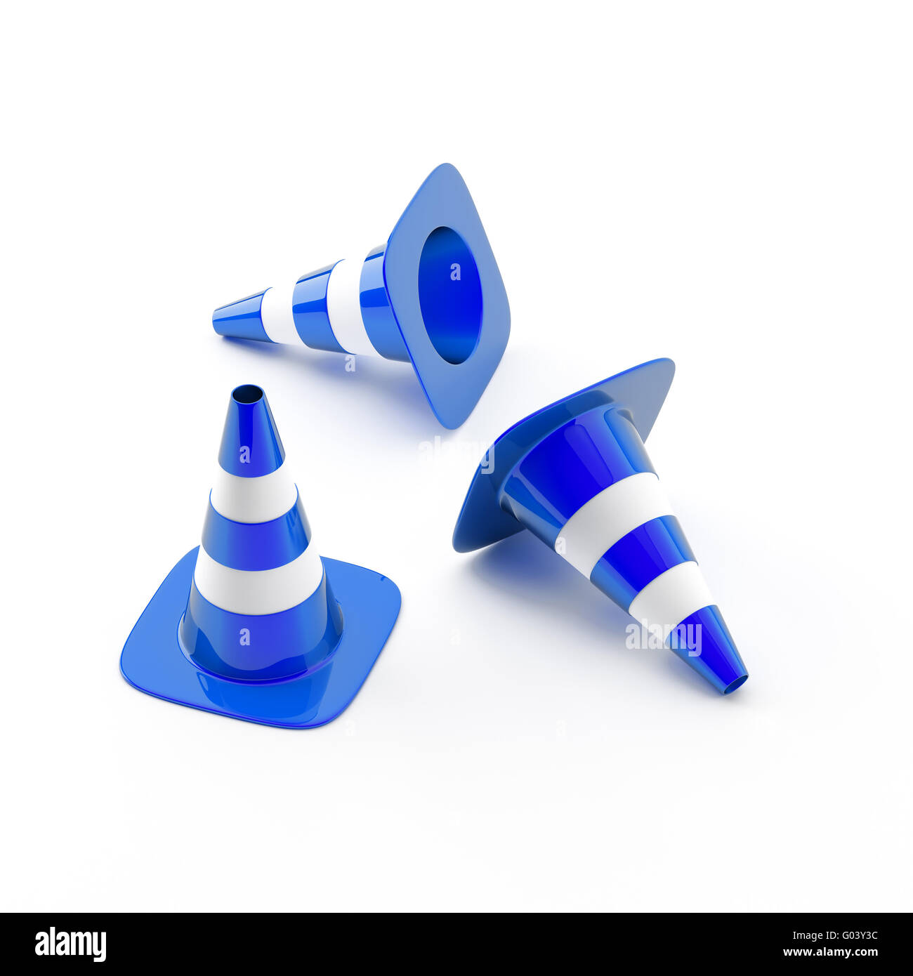 Cone pins of the blue white color used in constru Stock Photo - Alamy