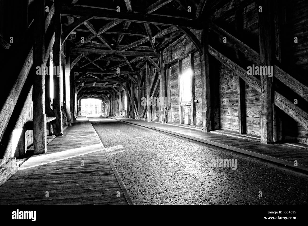 Cross the bridge to Switzerland in black and white Stock Photo