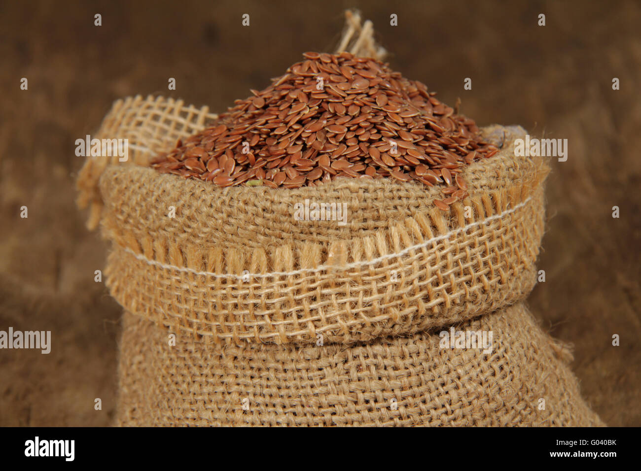 Flax seed in jute bag Stock Photo Alamy