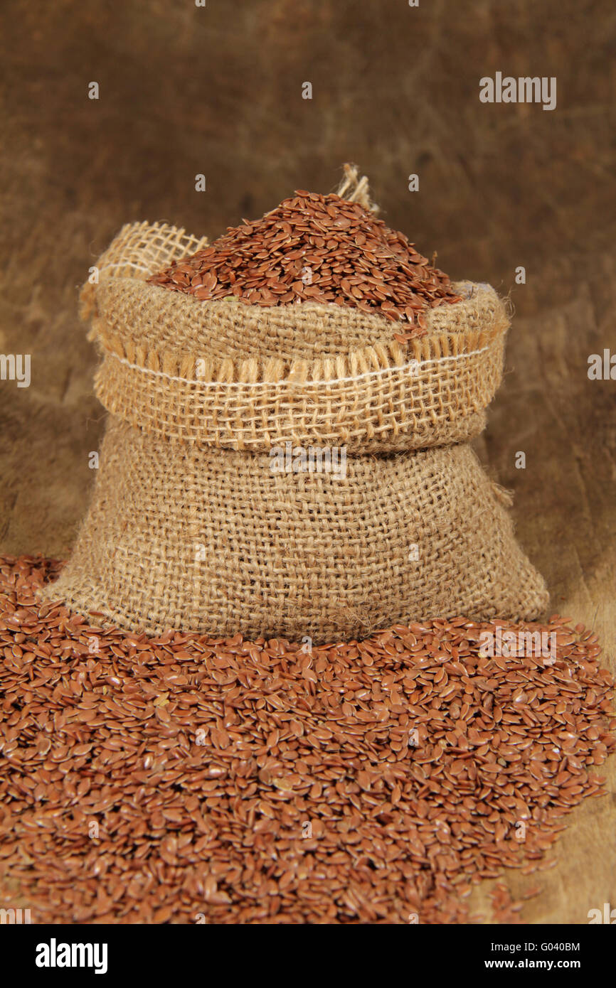Flax seed in jute bag Stock Photo Alamy