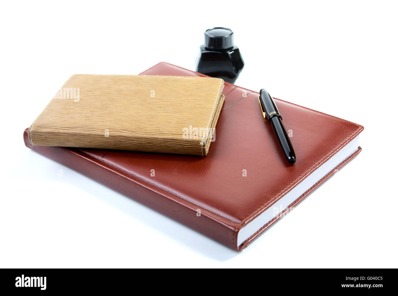 Leather organizer a pen and ink isolated on  white background Stock Photo