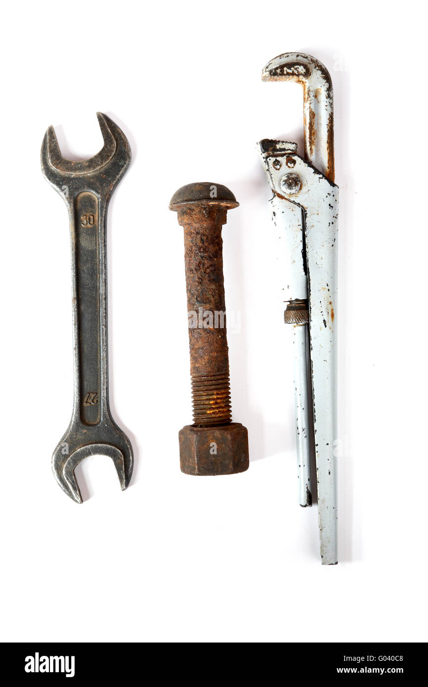 Adjustable spanner,wrench and rusty bolt with nut Stock Photo Alamy