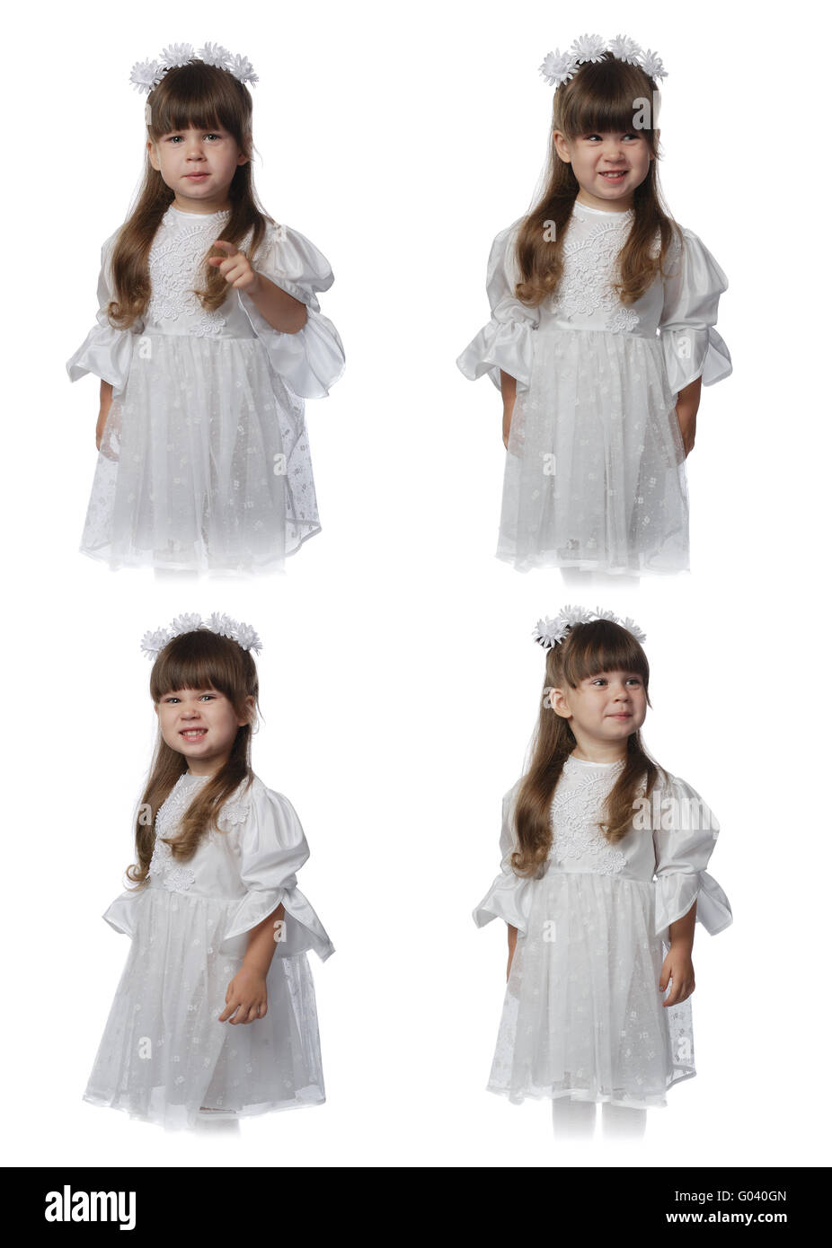 The girl in a white dress - set of expressions Stock Photo