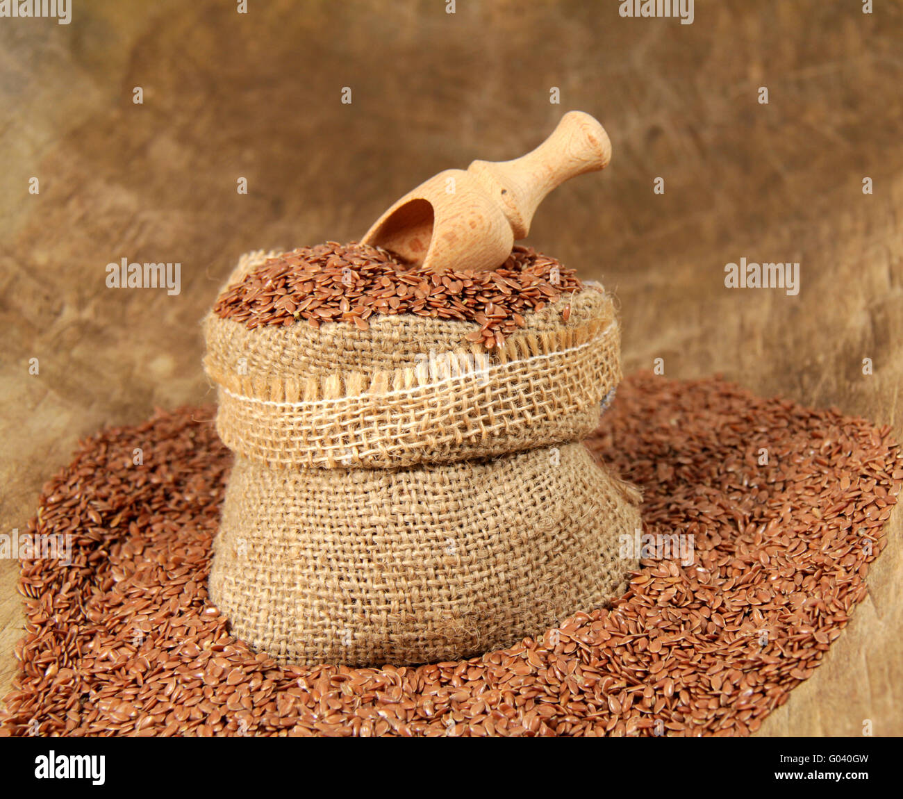 Flax seed in jute bag Stock Photo Alamy