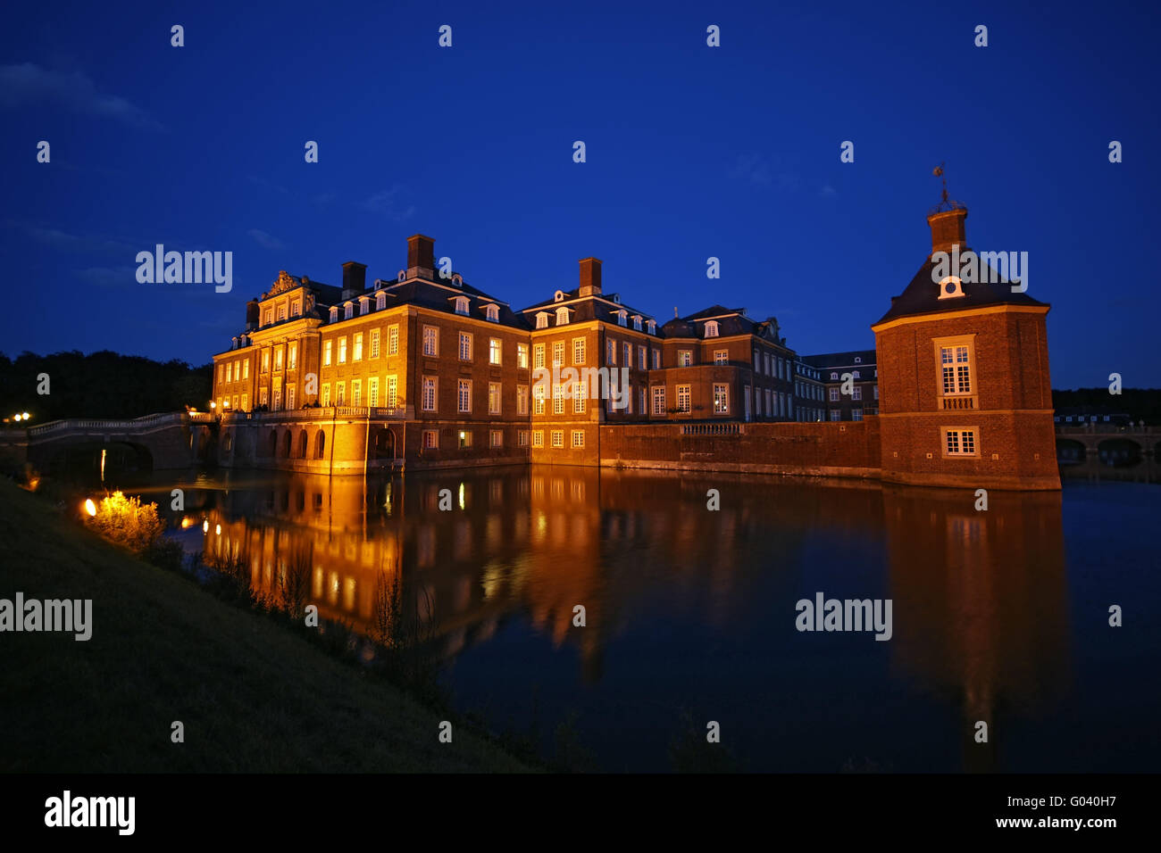 Nightshot of the moated castle Nordkirchen Germany Stock Photo