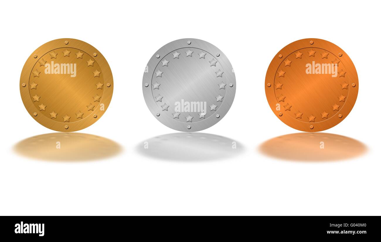 Medals (medallions) isolated on a white background. Gold Stock Photo