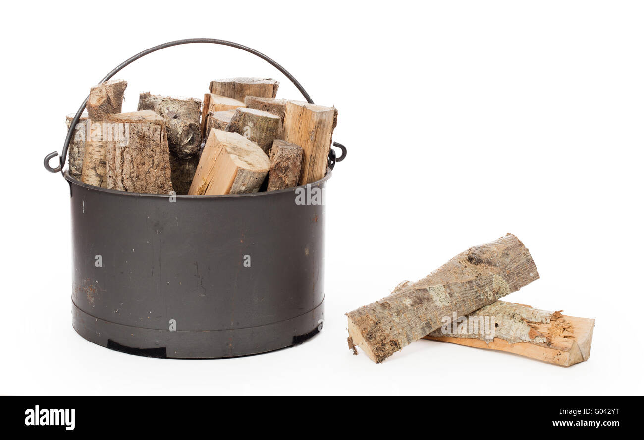 Metal basket of firewood, isolated on white Stock Photo Alamy