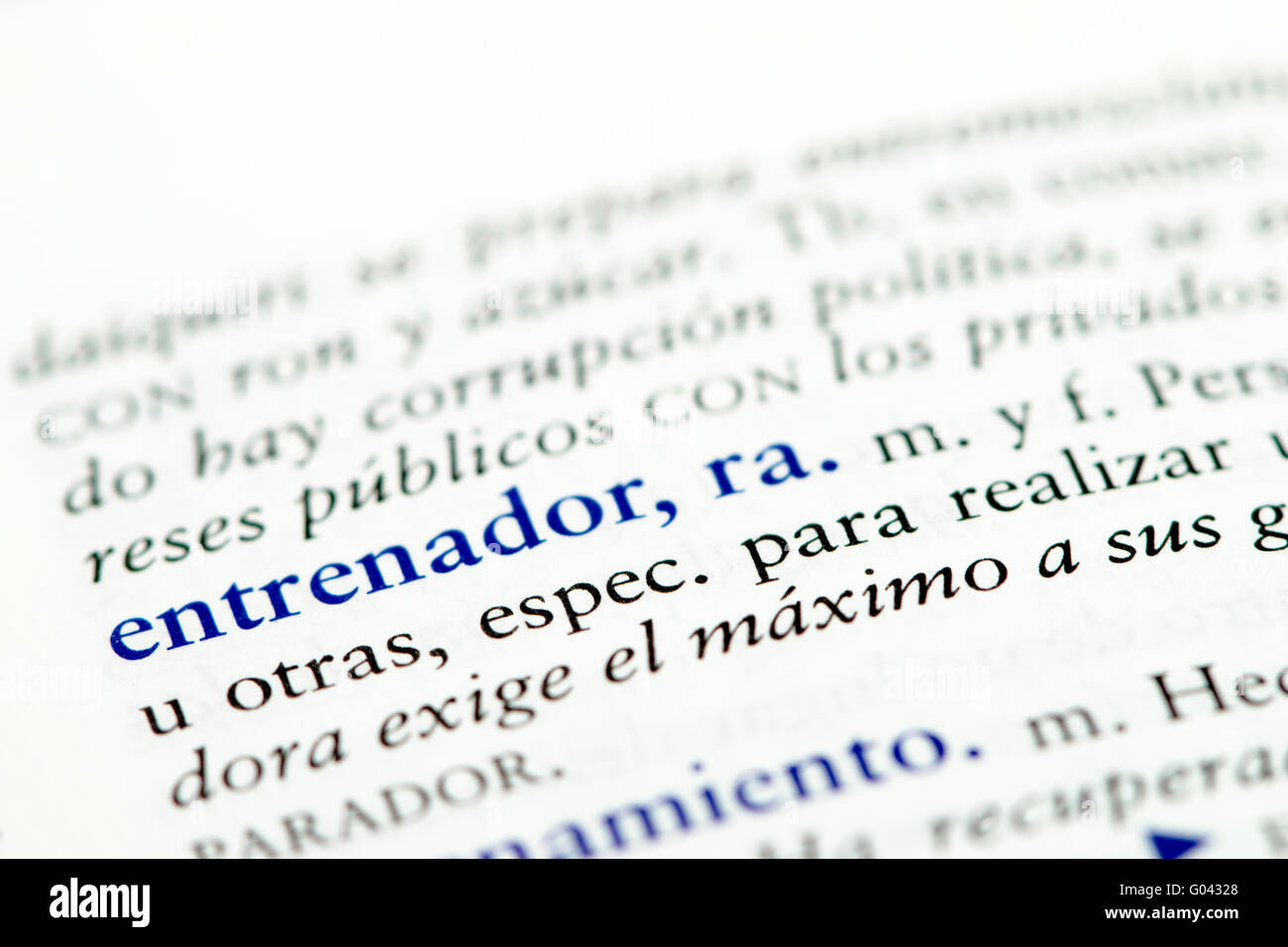 Spanish word for coach entrenador Stock Photo Alamy