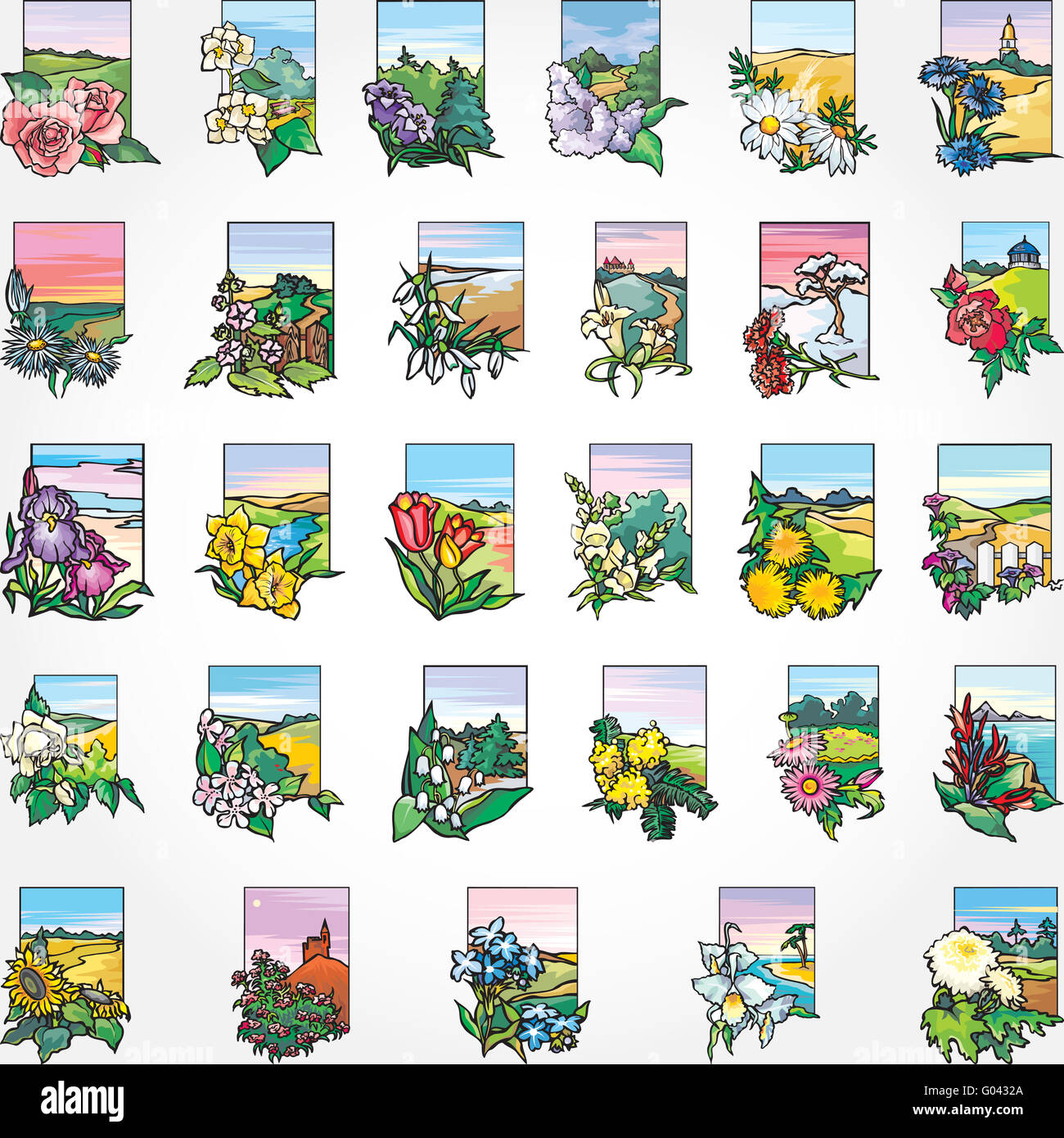29 Flowers and landscape - a card, a background, a Stock Photo