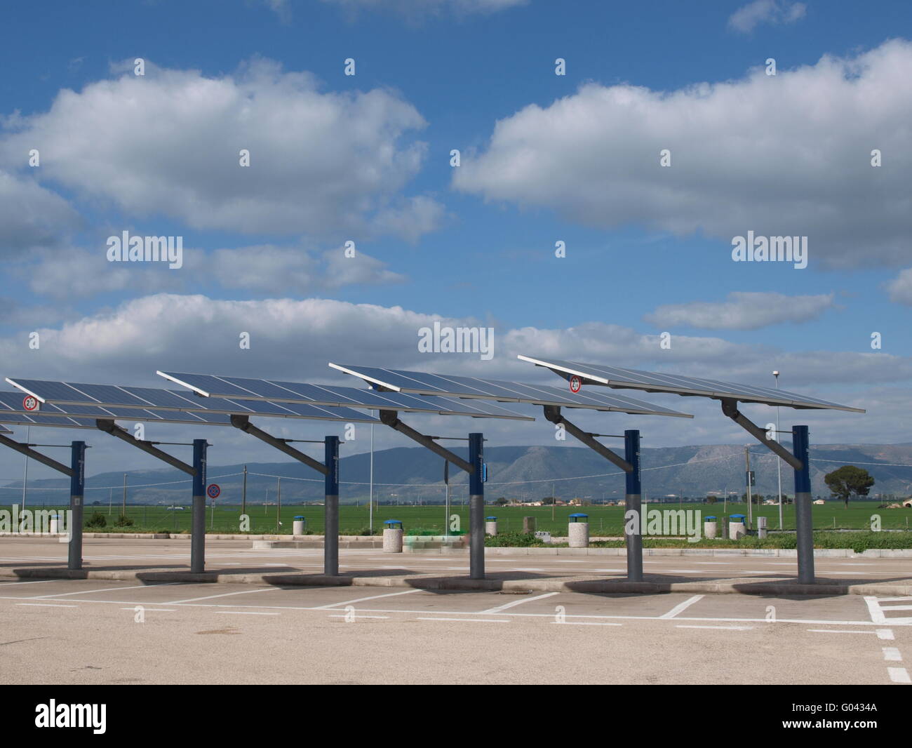 Solar cells of Italian motorway service areas Stock Photo