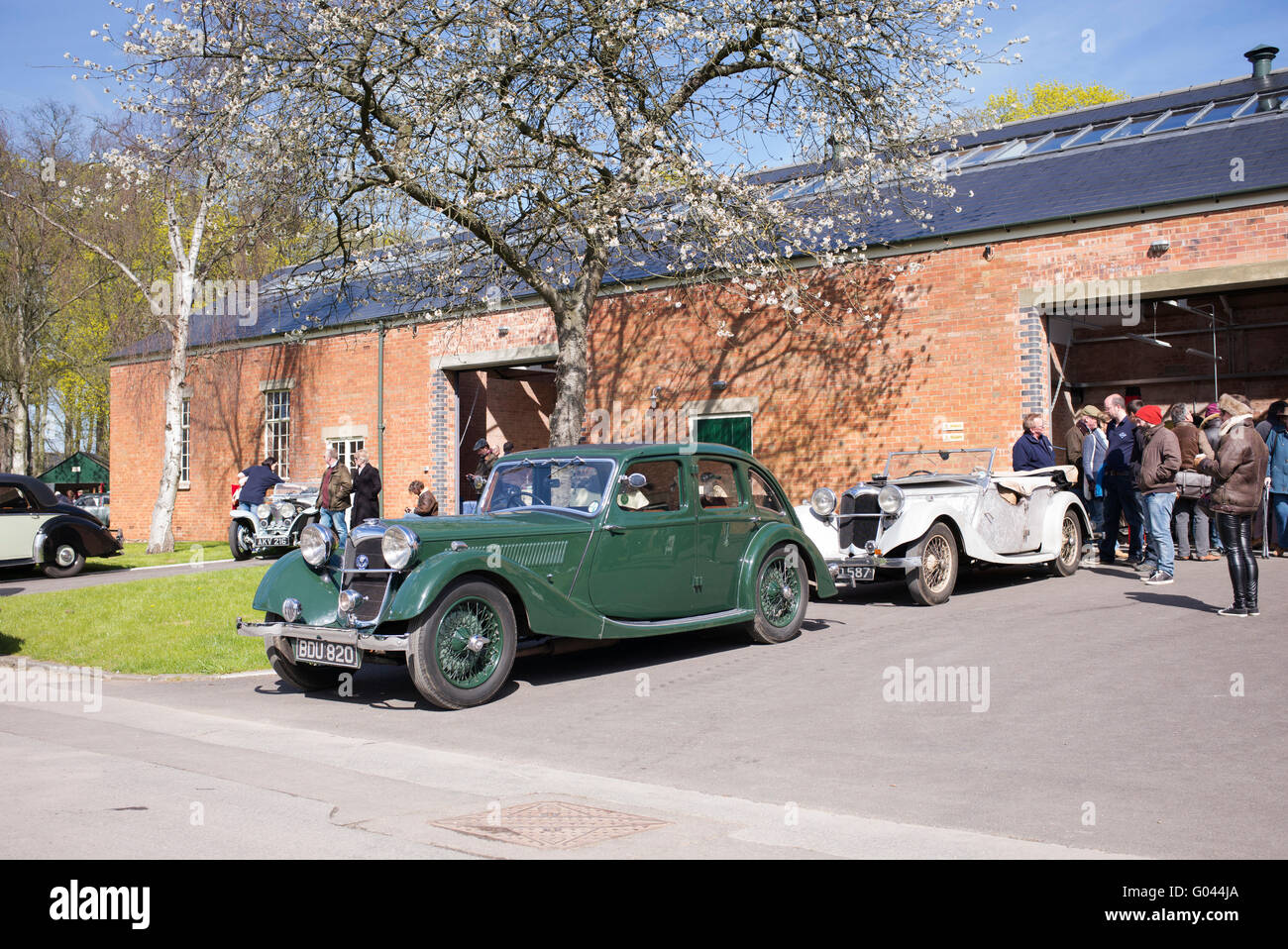Vintage car meet at Bicester Heritage Centre. Oxfordshire, England Stock Photo