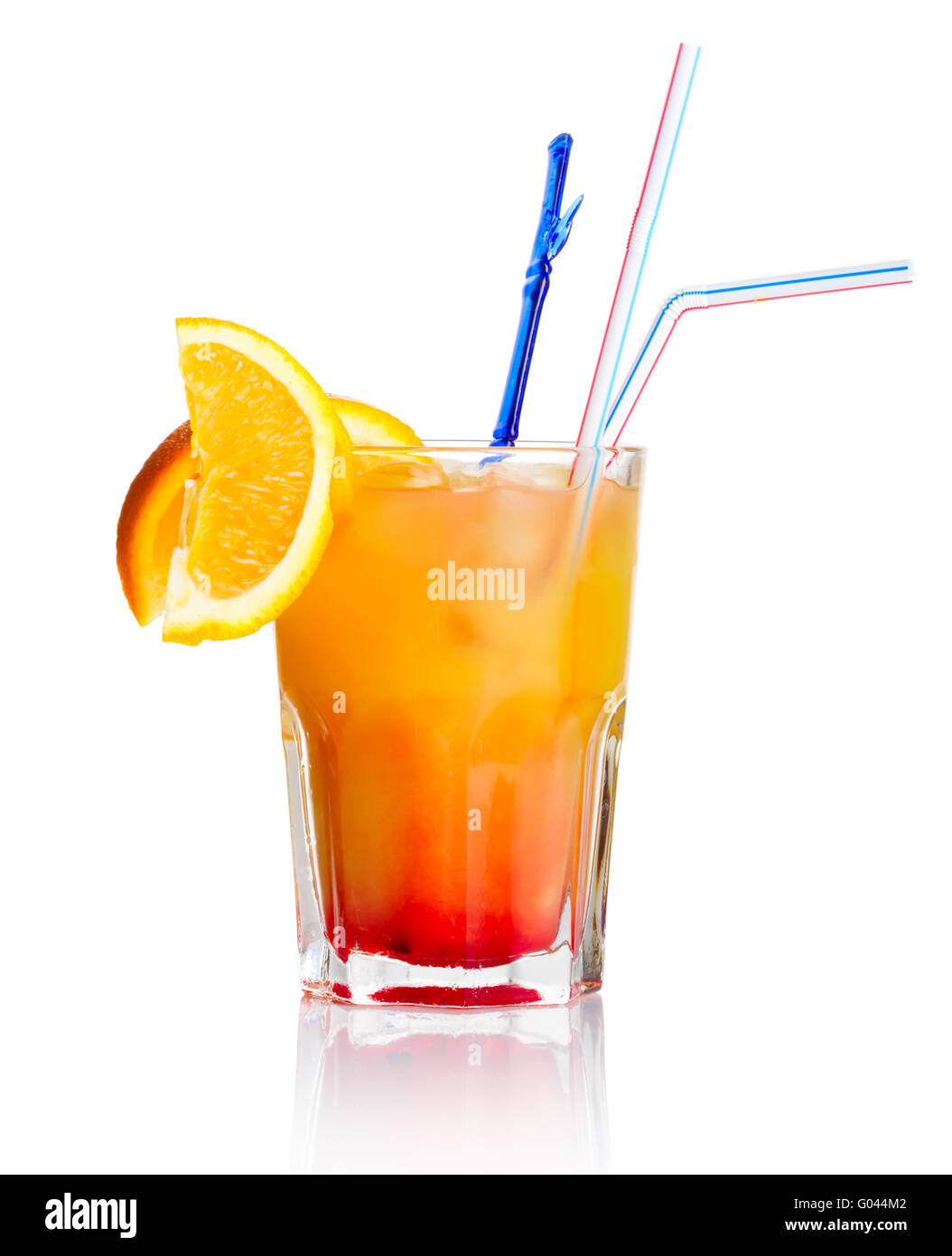 Red alcohol cocktail with orange slice isolated on white Stock Photo