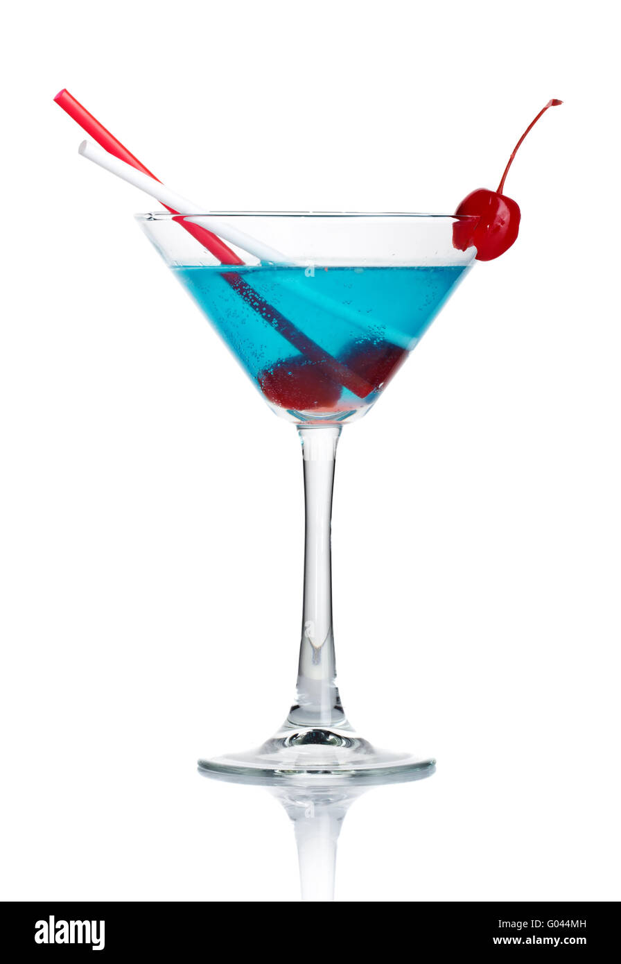 Blue alcohol cocktail in martini glass isolated Stock Photo Alamy