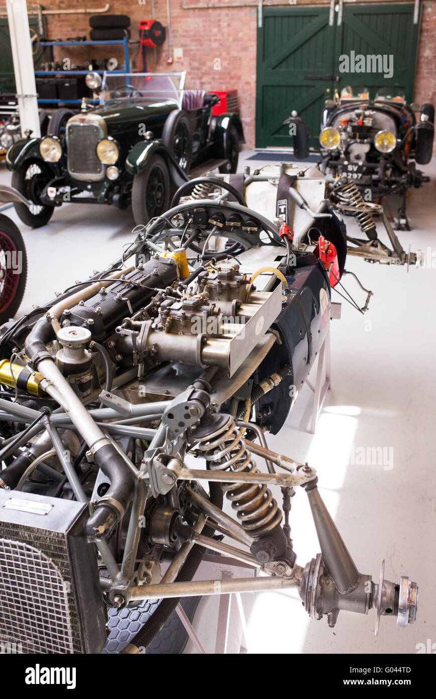 Vintage car restoration workshop at Bicester Heritage Centre. Oxfordshire, England Stock Photo