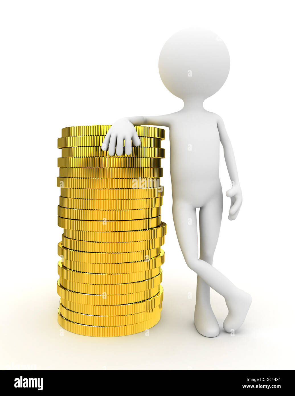 3d person with gold coins over white background Stock Photo