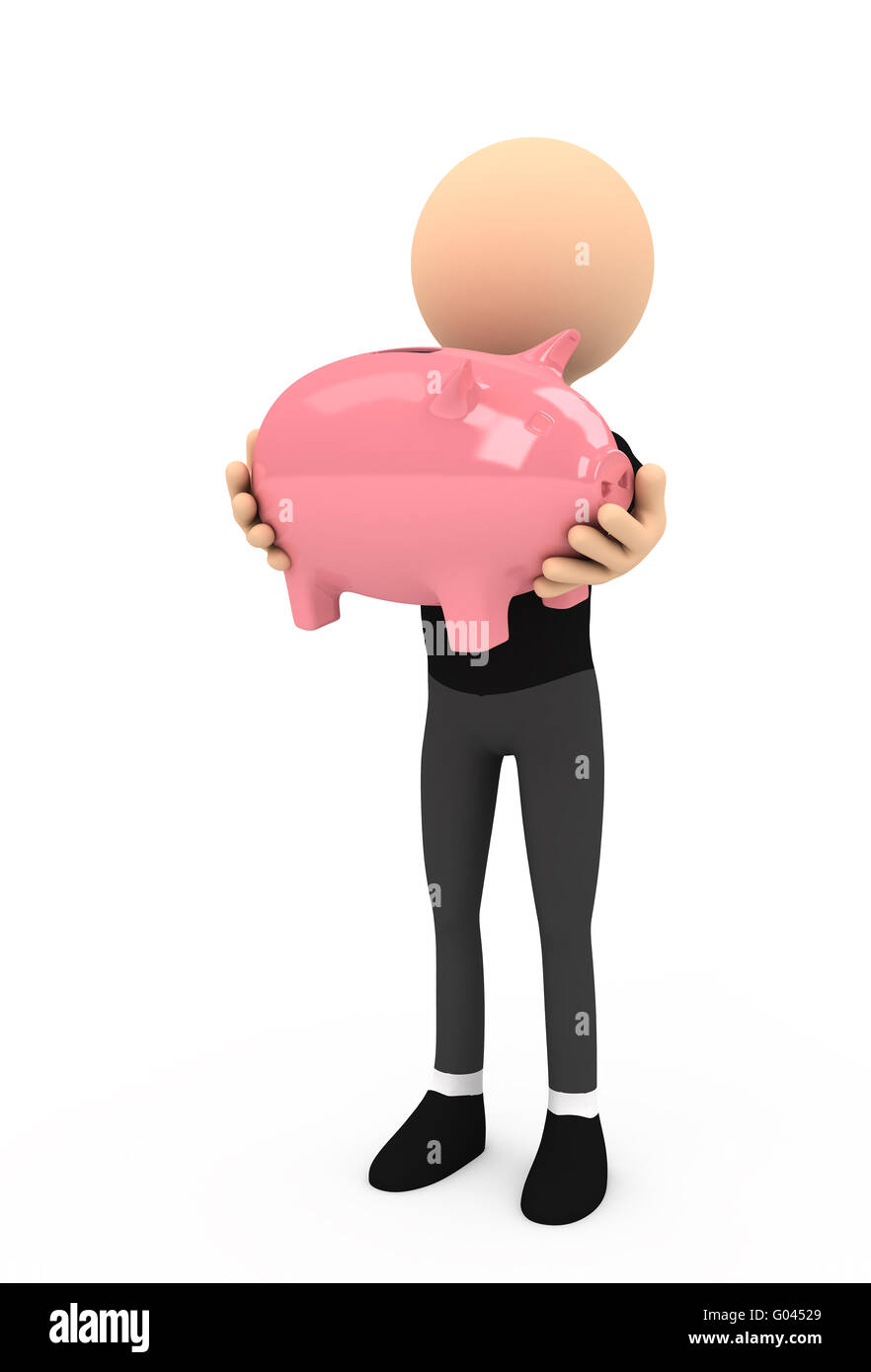 3d person with piggy bank on white background Stock Photo - Alamy
