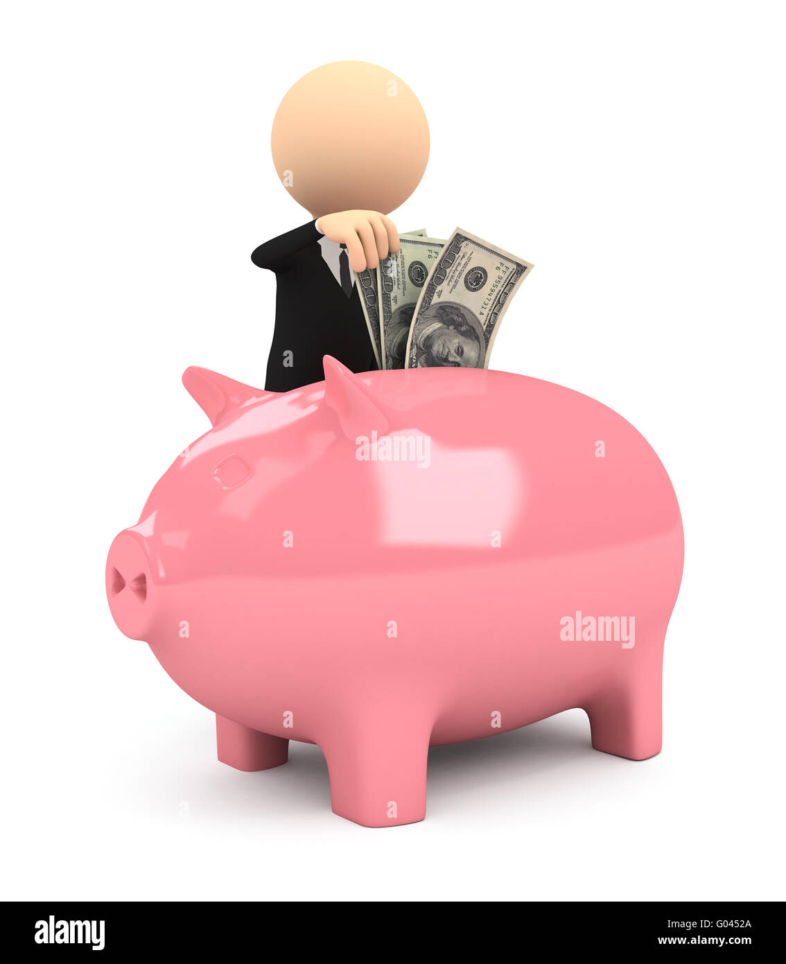 3d person with piggy bank on white background Stock Photo - Alamy