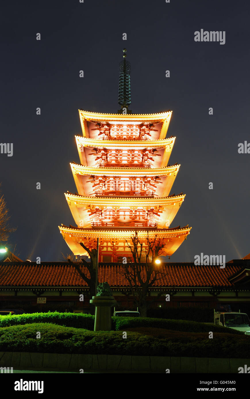 five stores pagoda of Asakusa Temple with colorful Stock Photo