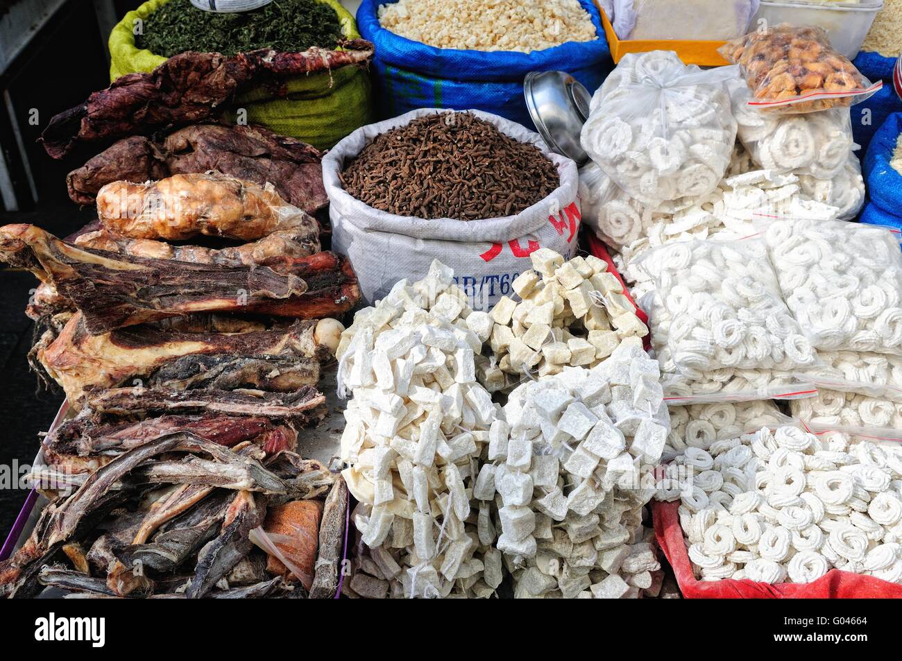 dried meat and bones on the market in Lhasa Tibet Stock Photo Alamy