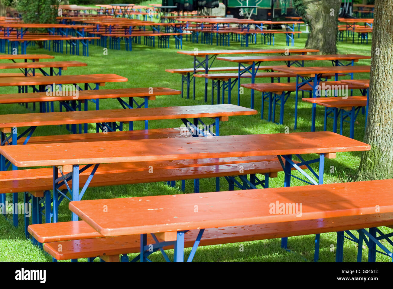 Beer tables and benches Stock Photo Alamy