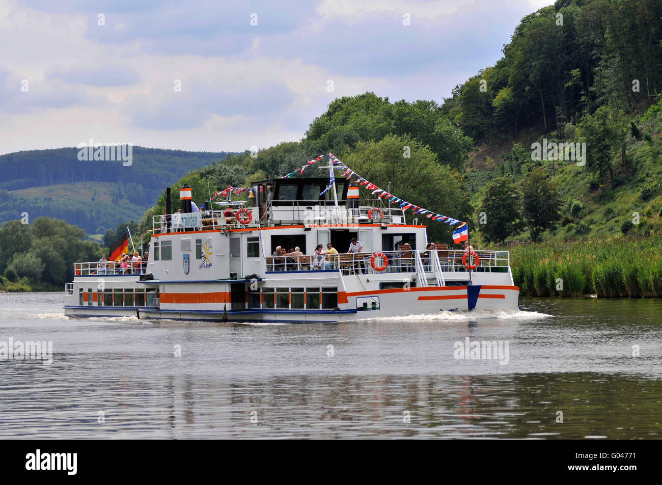 Steamship Holzminden, steamer, Weser steamboat, Weser, Weser Uplands, Lower Saxony, Germany Stock Photo
