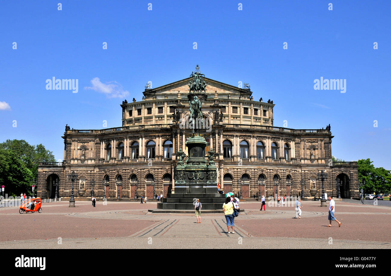 Semperoper, King John Monument, Theaterplatz, Dresden, Saxony, Germany / King-John-Memorial, Theater Square, opera house of the Sachsische Staatsoper Dresden, opera house of the Sächsische Staatsoper Dresden Stock Photo