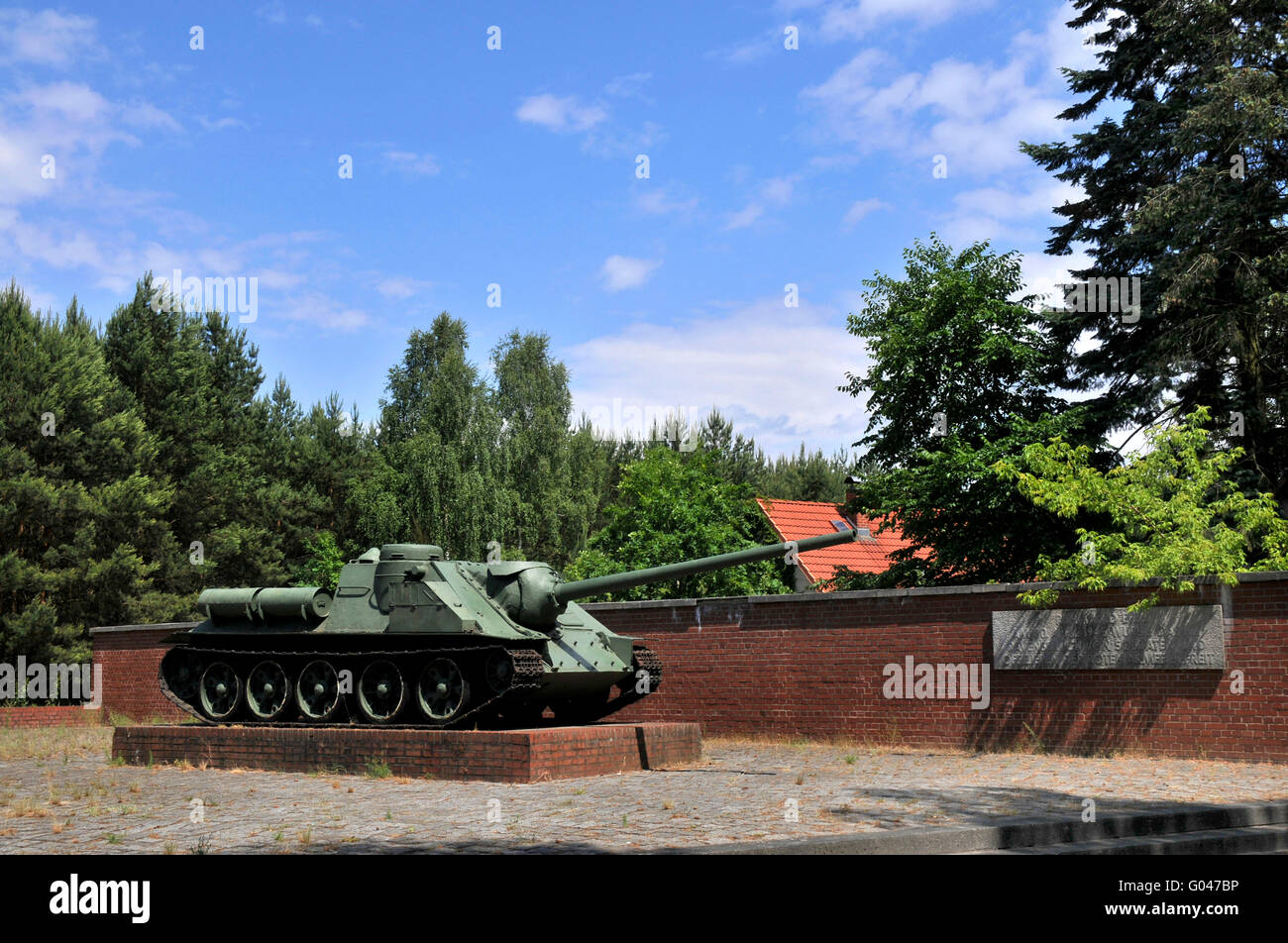 Russian, Soviet tank, Concentration camp, Ravensbruck, near Furstenberg, Brandenburg, Germany / Ravensbrück Concentration camp, Konzentrationslager Ravensbrück, KZ, Fürstenberg Stock Photo