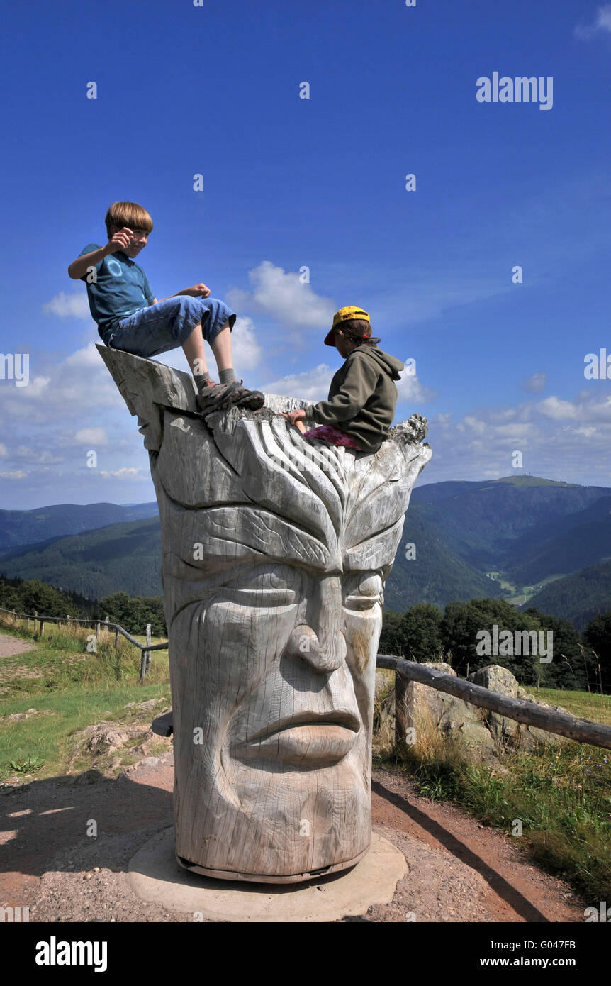 Wood sculpture, wooden sculpture, Schauinsland, Black Forest, Baden-Wurttemberg, Germany Stock Photo