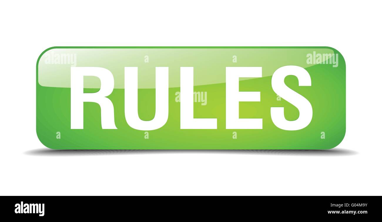 rules green square 3d realistic isolated web button Stock Vector