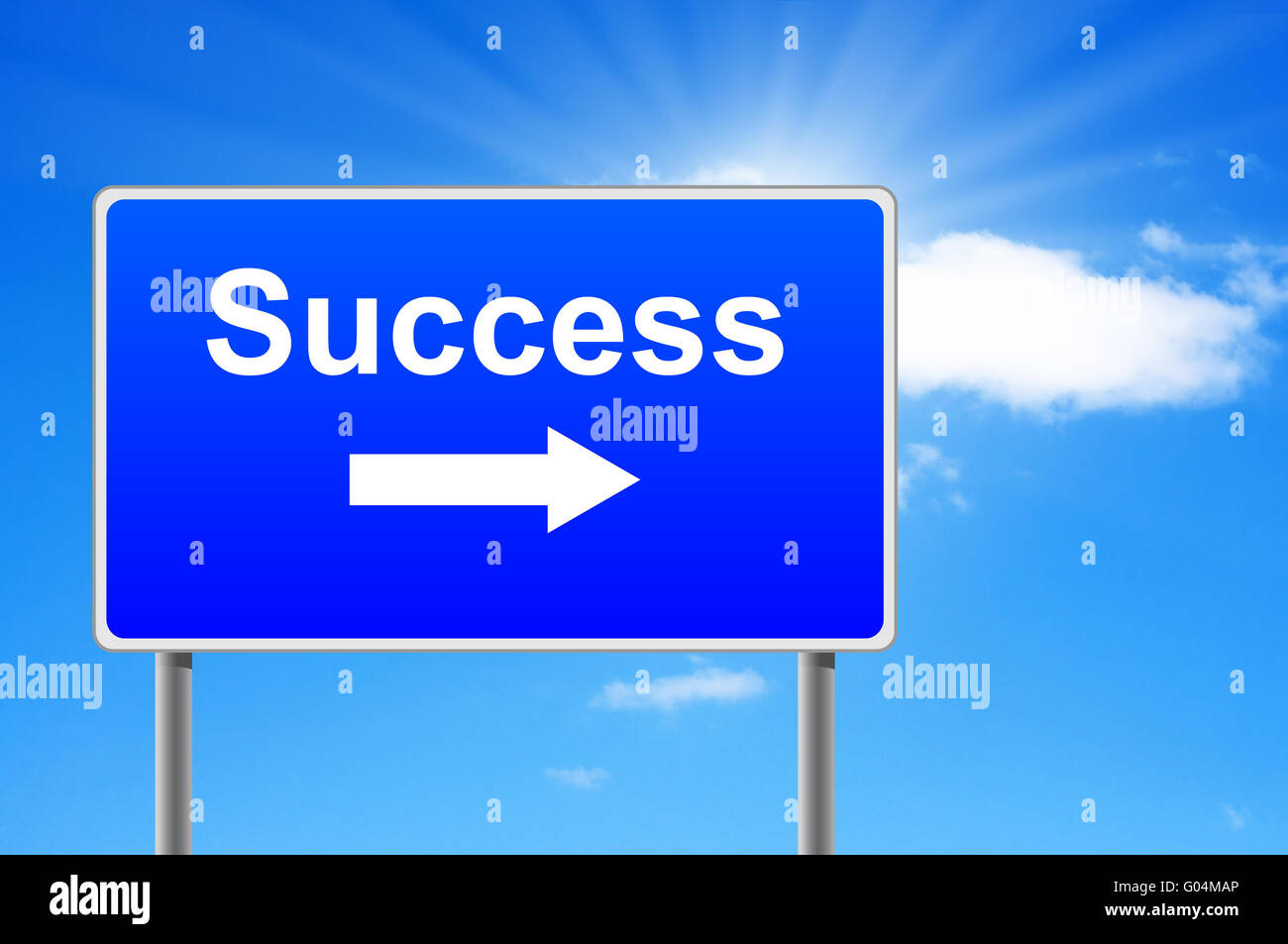 Success road sign with arrow on sky background Stock Photo Alamy