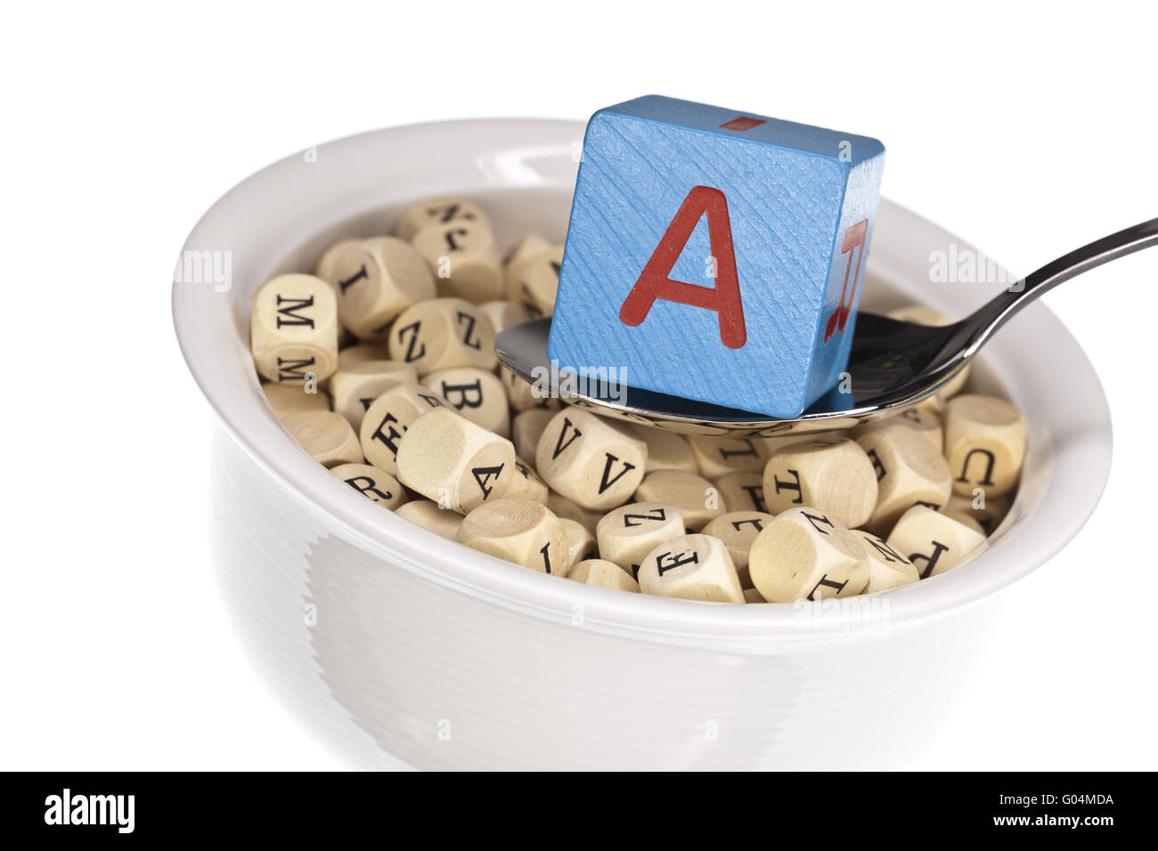 Vitamin-rich alphabet soup featuring vitamin a Stock Photo